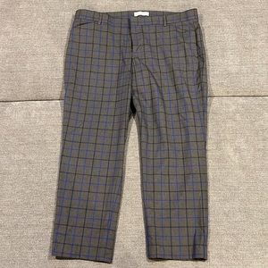 Gap Slim Cropped Trousers 16 Gray with blue window pane print
